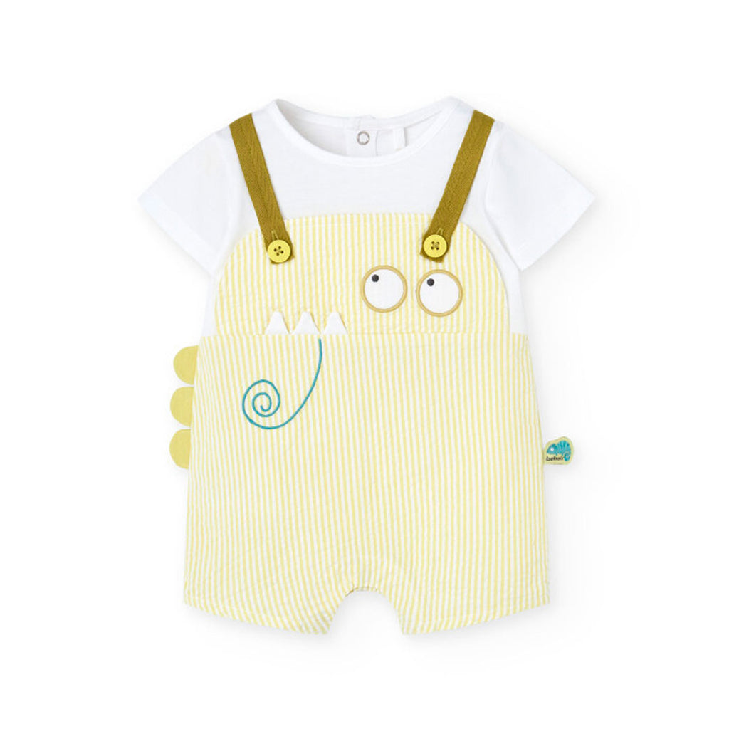 Yellow striped poplin romper