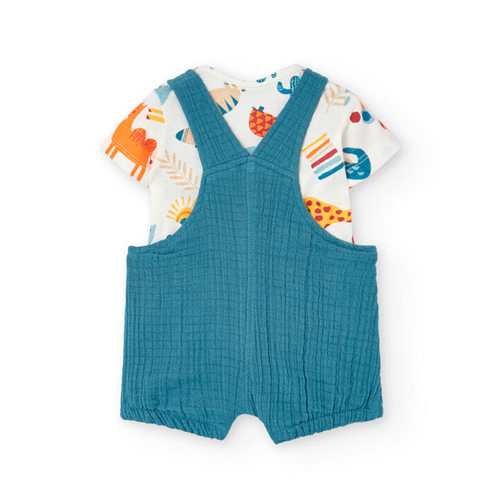 T-shirt and overall set with varied print