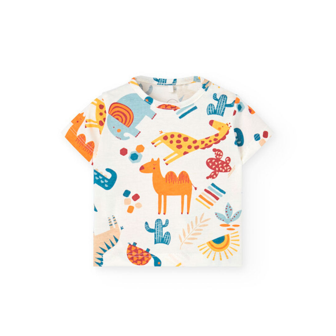 T-shirt and overall set with varied print