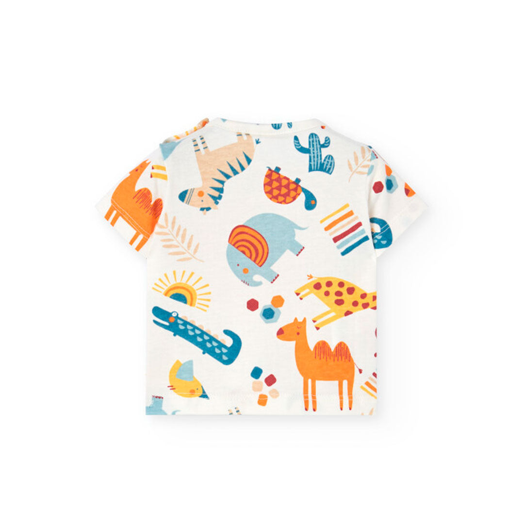 T-shirt and overall set with varied print