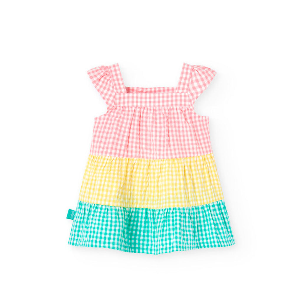 Poplin dress with a multi-colored checkered design