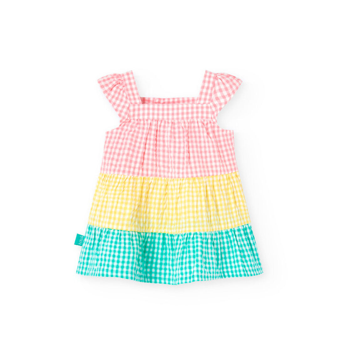 Poplin dress with a multi-colored checkered design