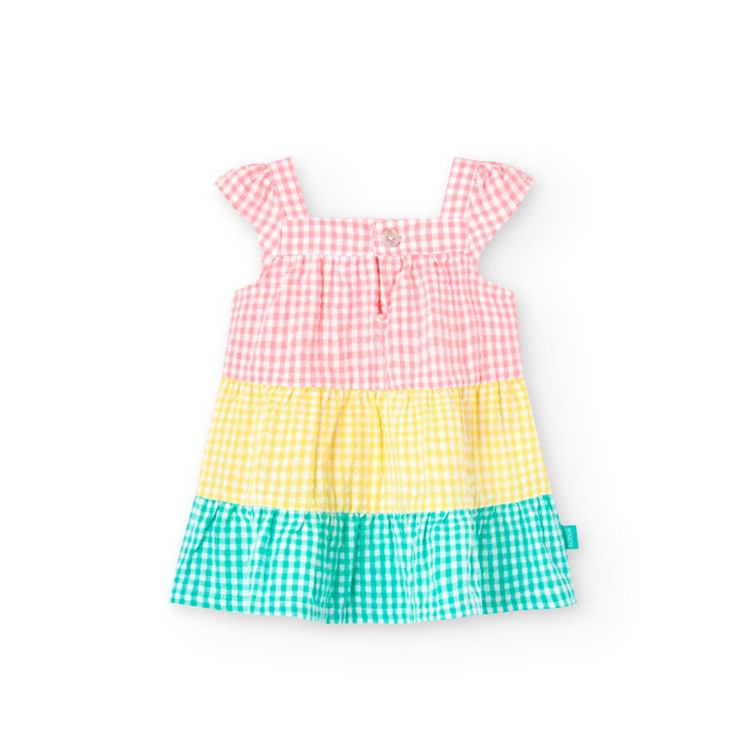 Poplin dress with a multi-colored checkered design