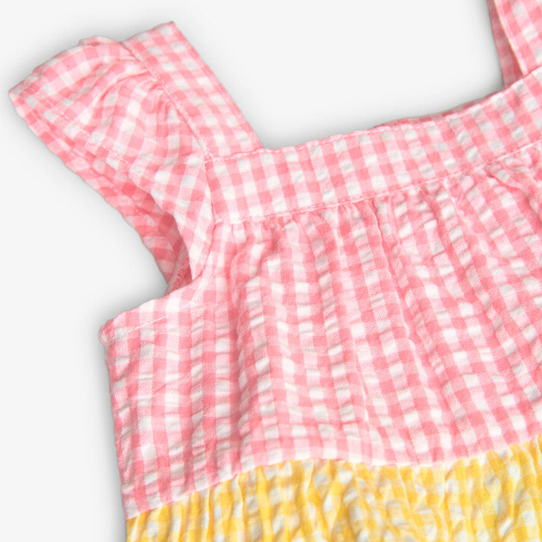 Poplin dress with a multi-colored checkered design