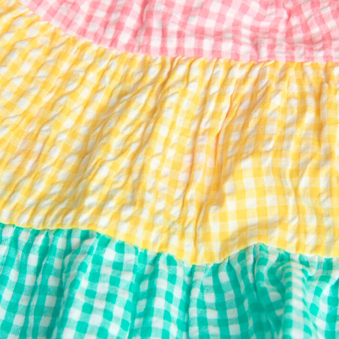Poplin dress with a multi-colored checkered design