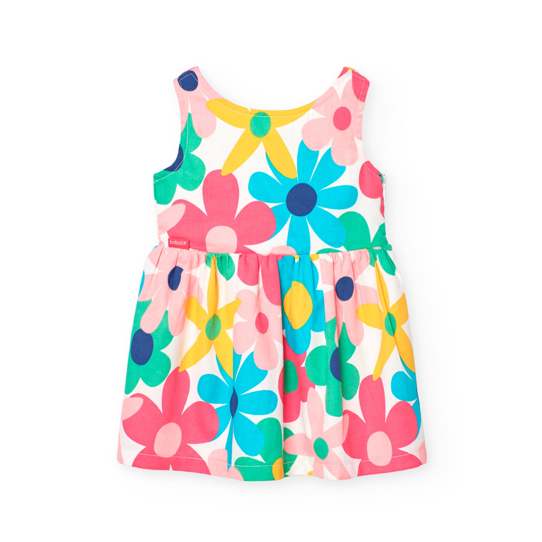 Satin dress with multi-colored floral print
