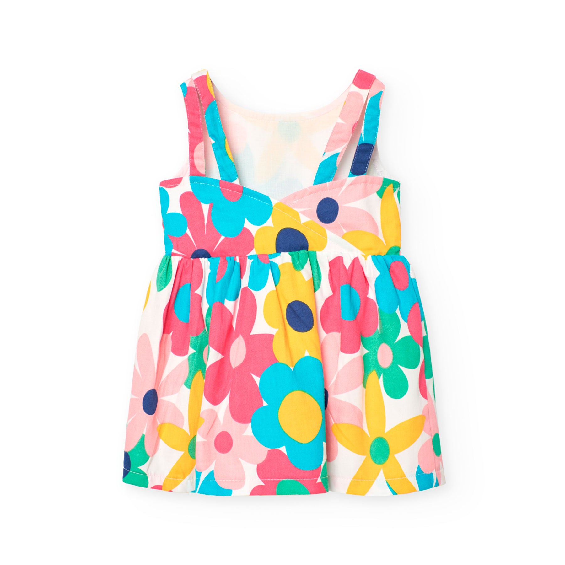 Satin dress with multi-colored floral print