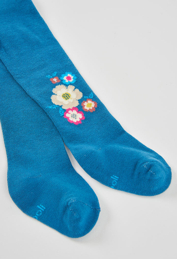 Girls Blue Floral Tights