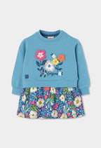 Girls Turquoise Floral Sweatshirt Dress