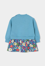 Girls Turquoise Floral Sweatshirt Dress