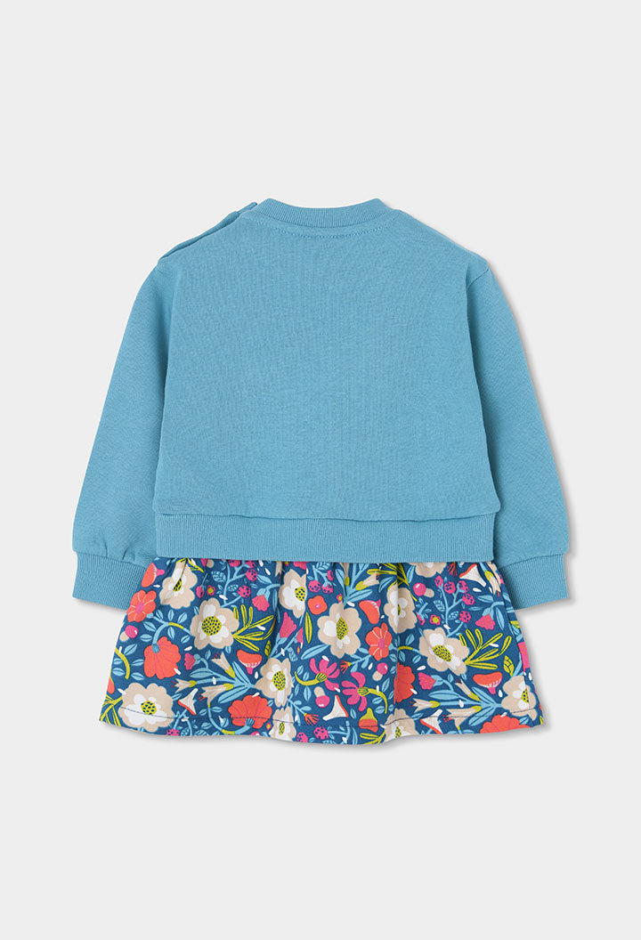 Girls Turquoise Floral Sweatshirt Dress