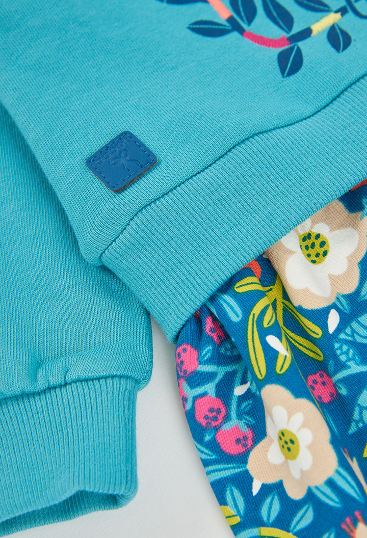 Girls Turquoise Floral Sweatshirt Dress