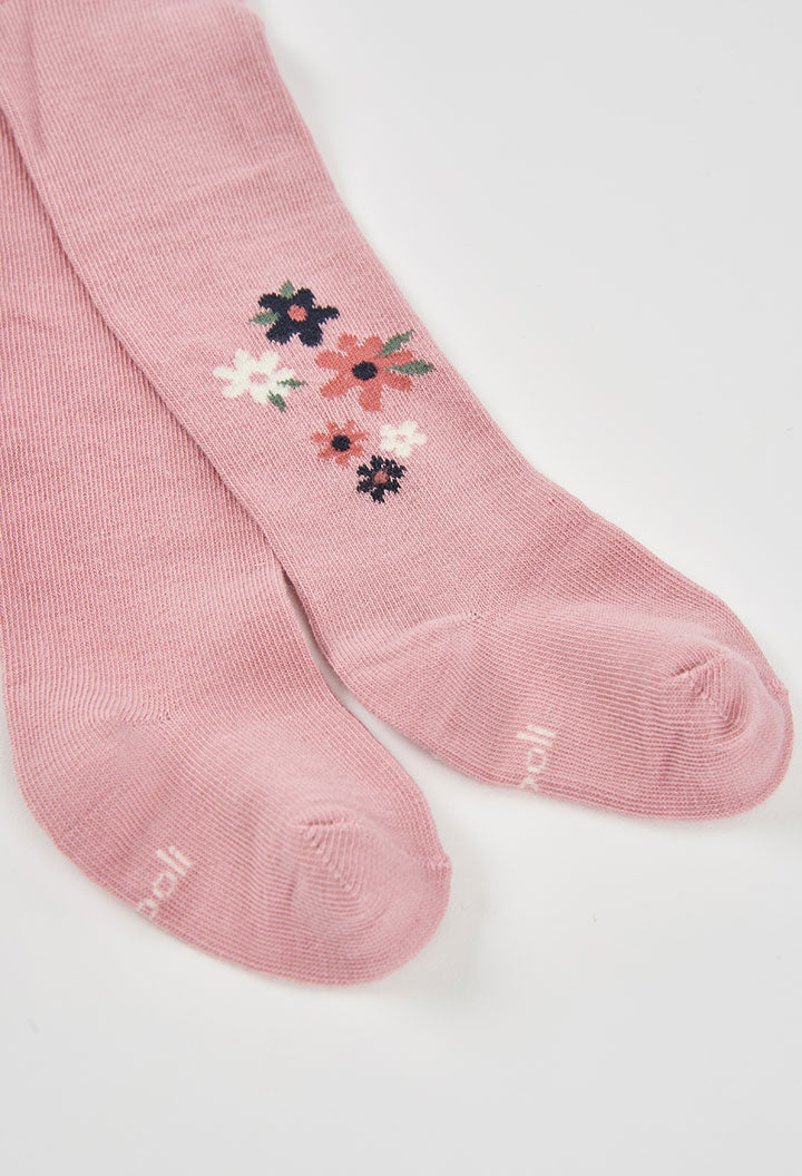 Girls Pink Floral Tights