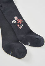 Girls Dark Grey Floral Tights