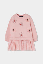 Girls Pink Floral Sweatshirt Tulle Dress