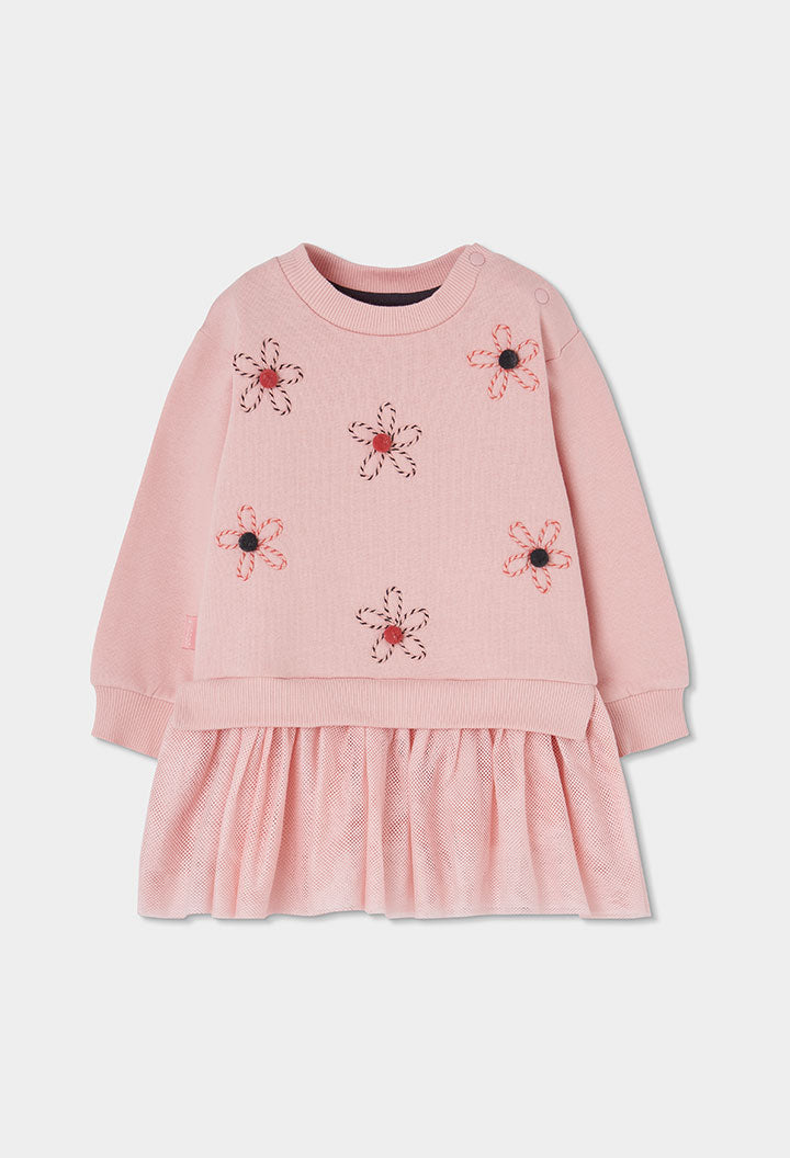 Girls Pink Floral Sweatshirt Tulle Dress