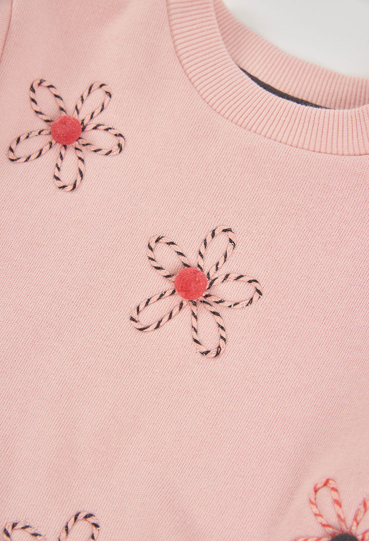Girls Pink Floral Sweatshirt Tulle Dress