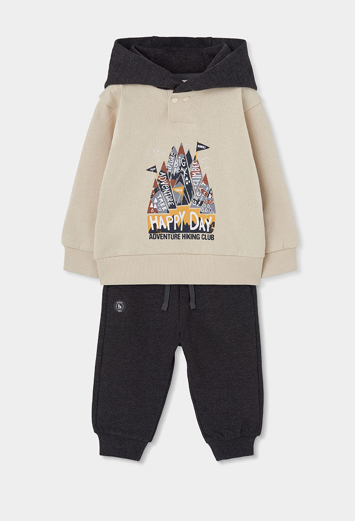 Boys Beige Mountain Hoodie & Jogger Set