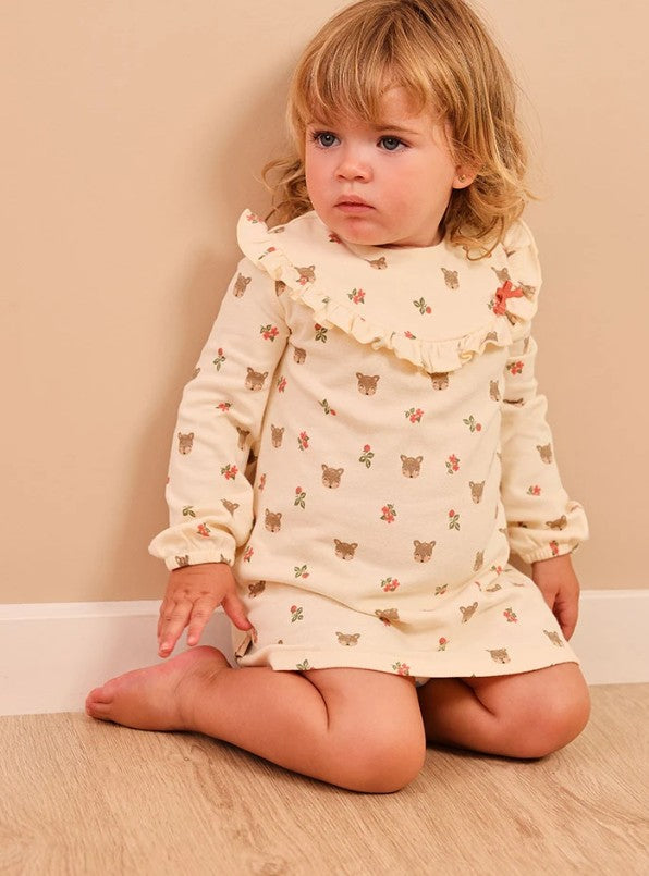 Baby Girl Cream Reindeer & Floral Dress