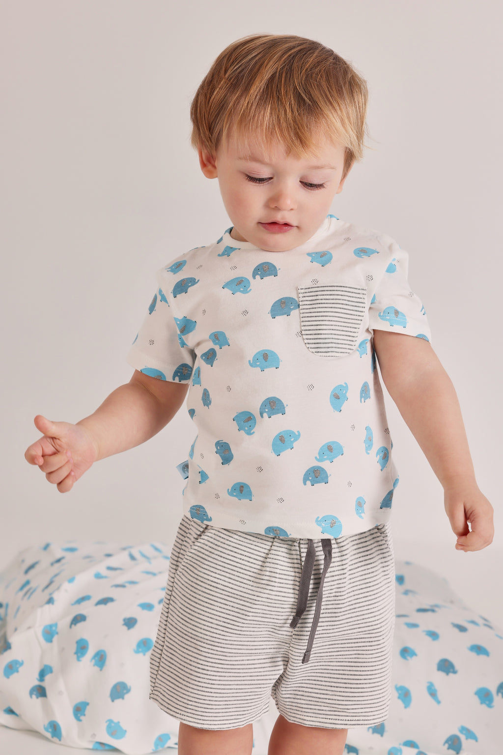Baby Boys Elephant T-Shirt & Striped Shorts Set