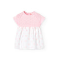 Baby girl pink knit cotton dress with polka dot skirt by Boboli