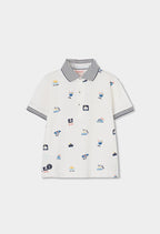 Boys White Cotton Polo with Nautical Print