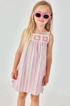 Girls Striped Cotton Dress with Crochet Detail