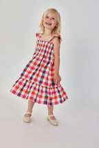 Girls Cotton Check Ruffle Dress
