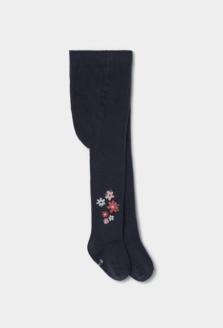 Girls Dark Grey Floral Tights