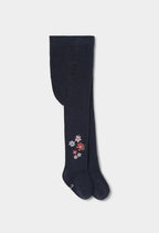 Girls Dark Grey Floral Tights