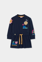 Girls Navy Knit Dress with Sequin Details