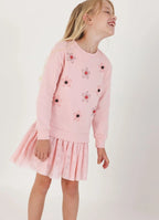Girls Pink Floral Sweatshirt Tulle Dress