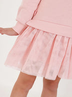 Girls Pink Floral Sweatshirt Tulle Dress
