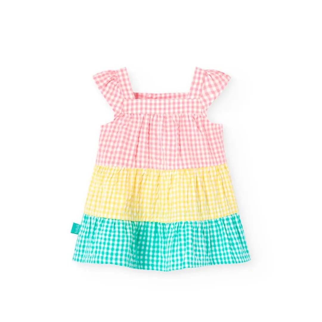 Poplin dress with a multi-colored checkered design My Store