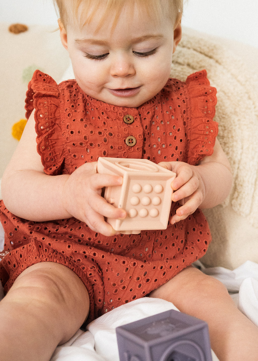 Orange embroidered romper