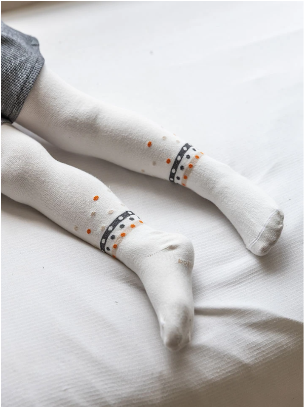 Baby Girl Thick Tights White with Grey Me Turn