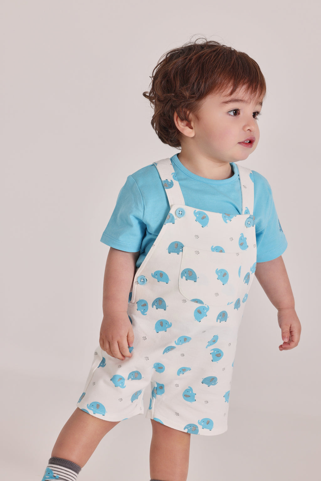 Baby Boys Blue Elephant Overall Set
